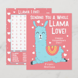 A Whole Llama Love Classroom Valentine's Day Card