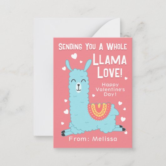 A Whole Llama Love Classroom Valentine's Day Note ノートカード (正面)