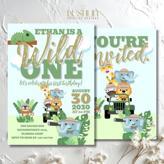 A Wild One Safari Birthday Party Jungle Theme 招待状