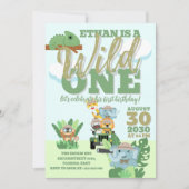 A Wild One Safari Birthday Party Jungle Theme 招待状 (正面)
