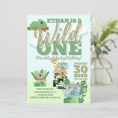 A Wild One Safari Birthday Party Jungle Theme 招待状 (スタンド正面)