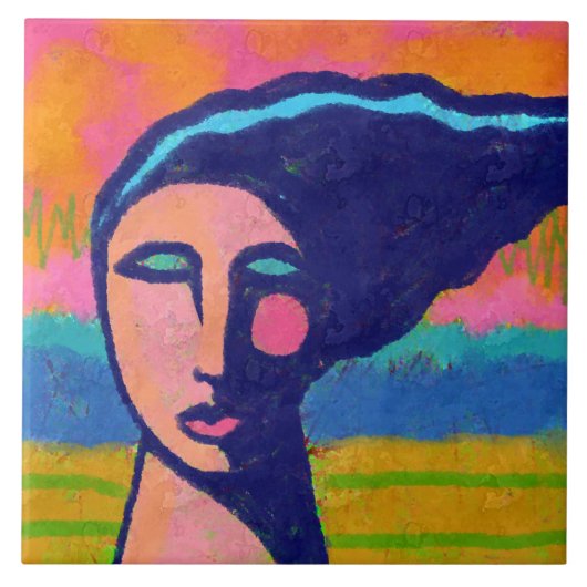 A Windy Day Abstract Digital Portrait of a Woman タイル (正面)