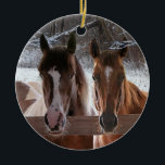 A winter themed ornament featuring two horses セラミックオーナメント<br><div class="desc">An ornament featuring a photograph of two horses on a winter background.</div>