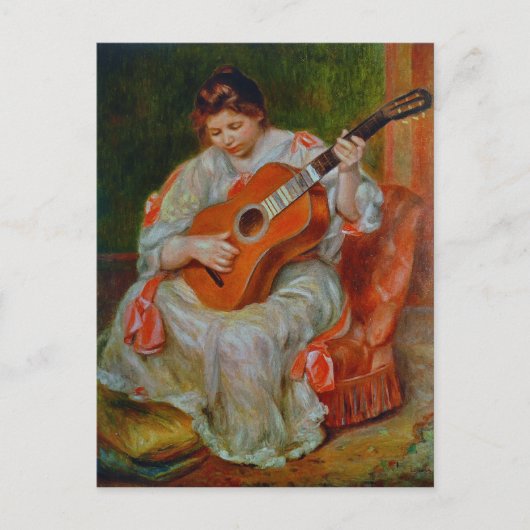 A Woman 遊's the Guitar - Pierre-Augusteルノアール ポストカード (正面)