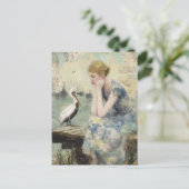 A Woman and a Pelican Mixed Media Collage ポストカード (スタンド正面)