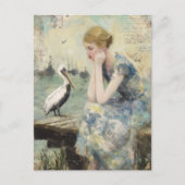 A Woman and a Pelican Mixed Media Collage ポストカード (正面)