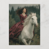 A Woman Riding a Grey Horse in a Dress ポストカード (正面)