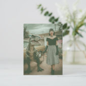 A woman walks her pet T-Rex ポストカード (スタンド正面)