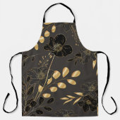 A woman wearing a black apron with elegant gold  エプロン (正面)