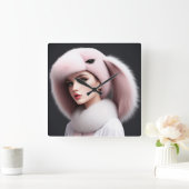 A woman wearing a rabbit hat スクエア壁時計 (ホーム)