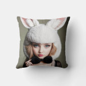 A woman wearing a rabbit hat and a black bow tie クッション (裏面)
