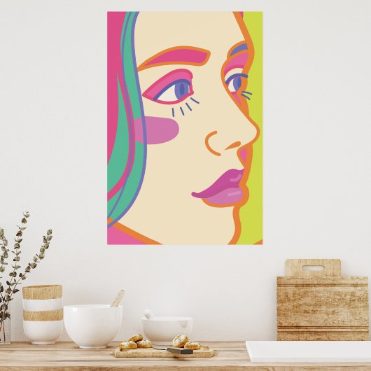 a woman with bright makeup.  ポスター (キッチン)