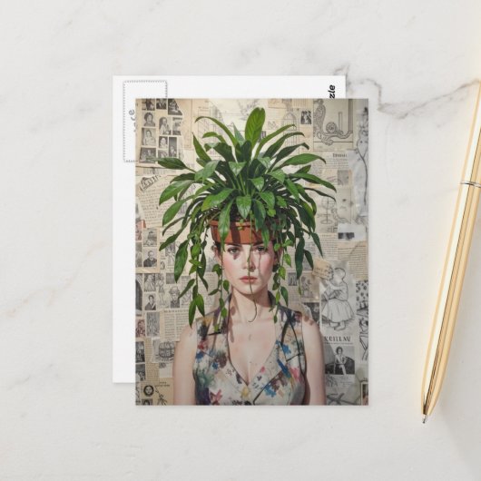 A Woman with  Houseplant on her Head Collage ポストカード (正面/裏面インサイチュ)