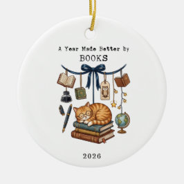 A year Made Better By Books クリスマスリーダー セラミックオーナメント