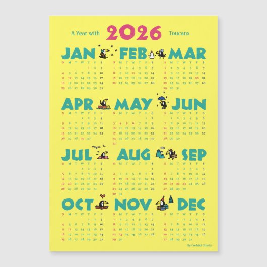 A Year with Toucans: Calendar 2026-Y マグネットカード (正面)