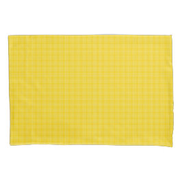 A yellow plaid fabric is shown in two images 枕カバー