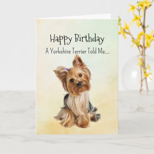 A Yorkie Personality Birthday Fun Animal カード (黄色い花)