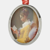 A Young Girl'読s, The Reader by J. Fragonard メタルオーナメント (左)