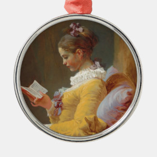 A Young Girl'読s, The Reader by J. Fragonard メタルオーナメント