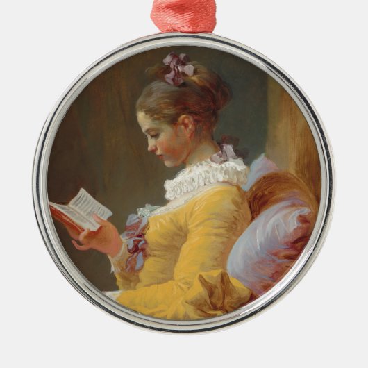 A Young Girl'読s, The Reader by J. Fragonard メタルオーナメント (正面)