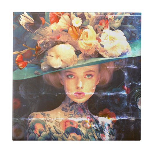 A Young Woman With a Tattooed Body and Bold Hat タイル (正面)