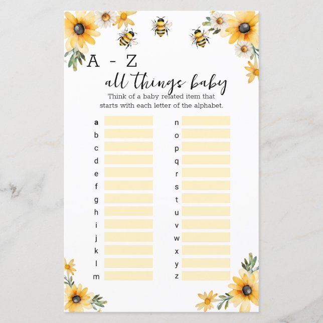 A-Zすべてのもの赤ちゃんシャワーゲーム (正面)