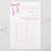 A-Z結婚ピンクボウブライダルシャワーゲームの歌詞 (正面)