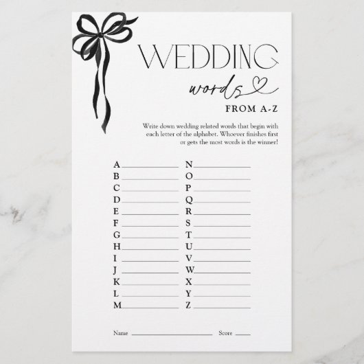 A-Z結婚ブラックボウシャワーゲームからの言葉 (正面)