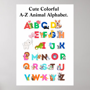 A-Z 動物アルファベット - かわいいカラフルABC ポスター