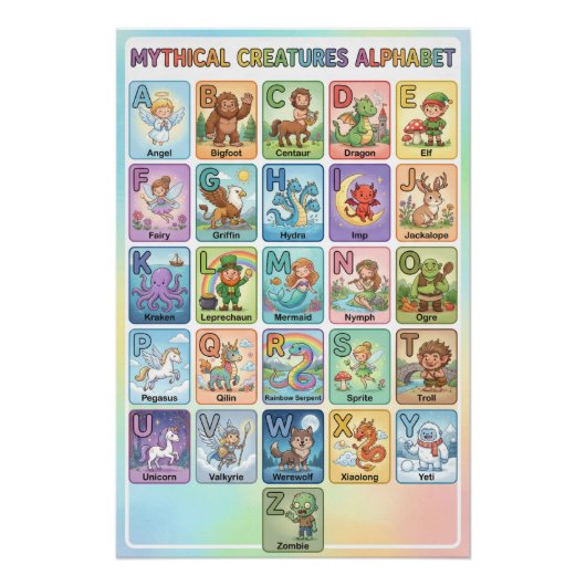 A-Z 神話の生き物アルファベット ポスター (正面)