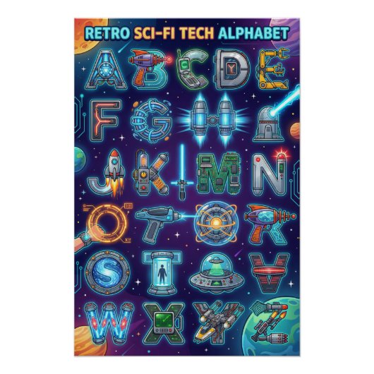 A-Z Retro Scifi Alphabet ポスター (正面)