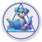 AAシンボル 子犬 本を読む 回復 シール (正面)