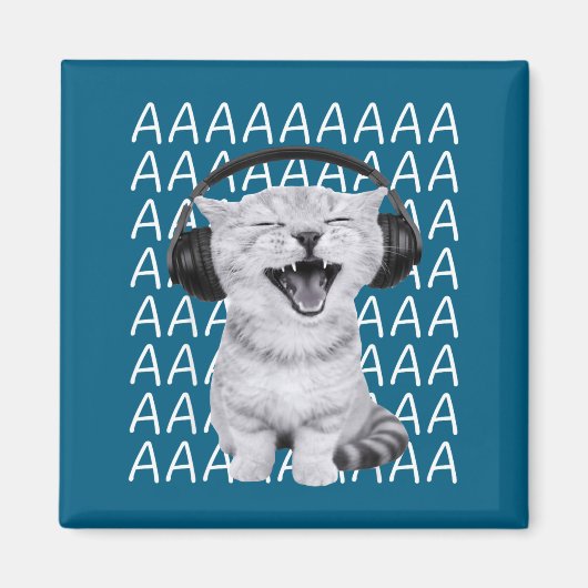 Aaaa Screaming Cat Meme Wearing Headphones Cat Int マグネット (正面)
