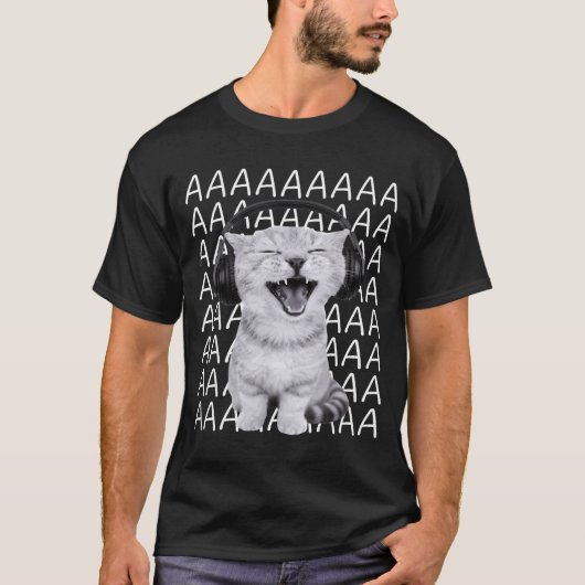 Aaaa Screaming Cat Meme Wearing Headphones Cat Int Tシャツ (正面)