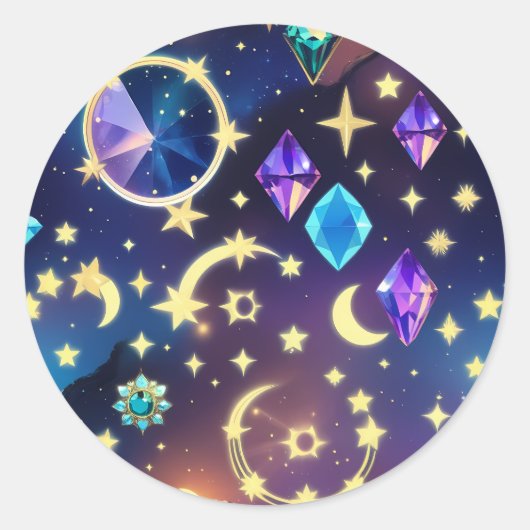 AAlexandrite Sapphire Celestial Moon Luxury Gem ラウンドシール (正面)