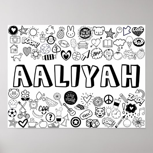 'AALIYAH'カラー自分用アウトラインデザイン ポスター (正面)