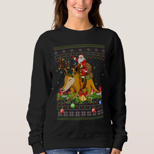 Aardvark   Ugly Santa Riding Aardvark Christmas スウェットシャツ (正面)