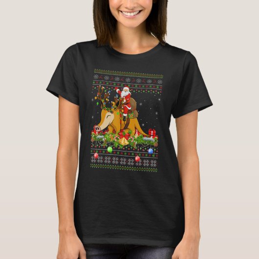 Aardvark Ugly Santa Riding Aardvark Christmas Tシャツ (正面)