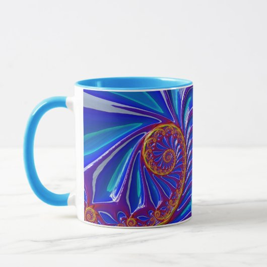 AARON ~ GLOSSY 3D Zany Blue Yellow Fractal ~ Mug マグカップ (左)