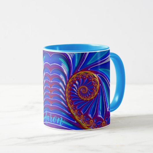 AARON ~ GLOSSY 3D Zany Blue Yellow Fractal ~ Mug  マグカップ (正面右)