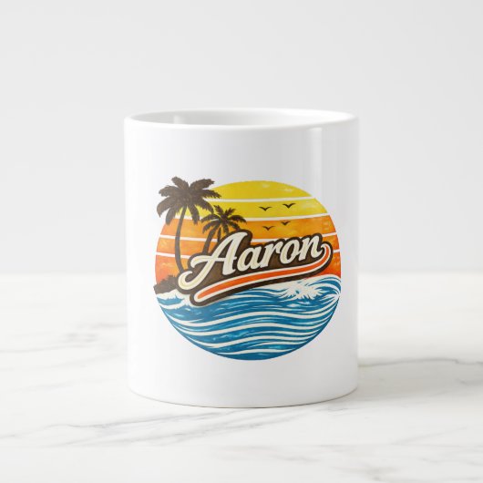 Aaron Retro Sunset Name Design ジャンボコーヒーマグカップ (正面)