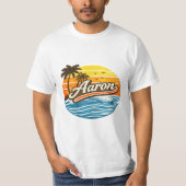 Aaron Retro Sunset Name Design Tシャツ (正面)
