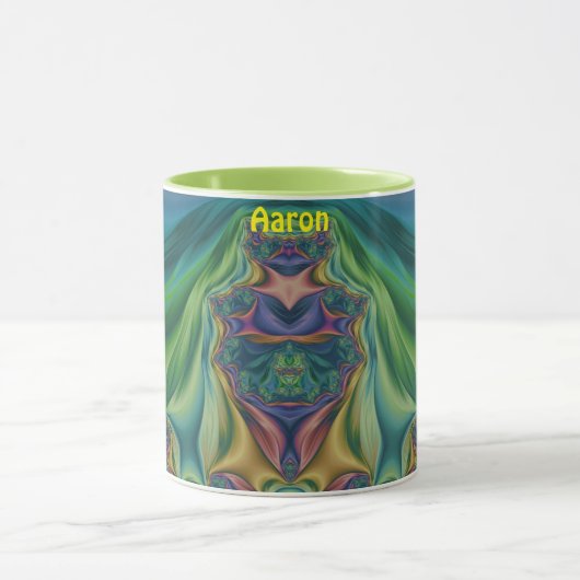 AARON ~ Zany 3D Fractal ~ Purple Green Yellow Mug  マグカップ (中央)