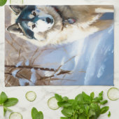 Aaskan Malamute雪のクリスマスを許可 キッチンタオル (折り畳み)