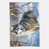 Aaskan Malamute雪のクリスマスを許可 キッチンタオル (縦)