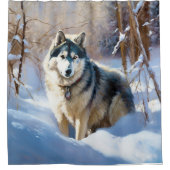 Aaskan Malamute雪のクリスマスを許可 シャワーカーテン (正面)