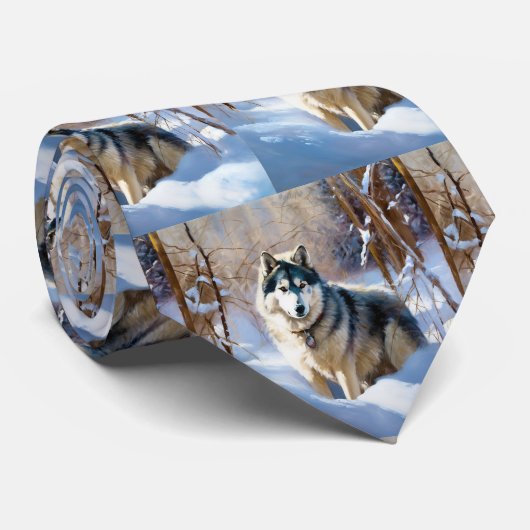 Aaskan Malamute雪のクリスマスを許可 ネクタイ (ロール)