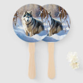 Aaskan Malamute雪のクリスマスを許可 ハンドファン (正面&裏面)