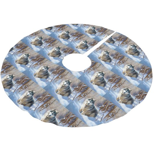 Aaskan Malamute雪のクリスマスを許可 ブラッシュドポリエステルツリースカート (アングル)