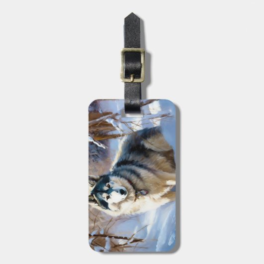 Aaskan Malamute雪のクリスマスを許可 ラゲッジタグ (正面縦)